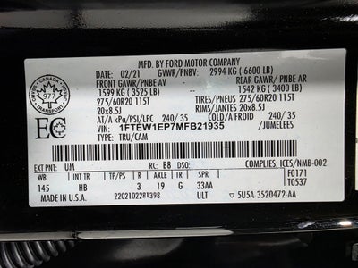 2021 Ford F-150 Lariat Sport Package