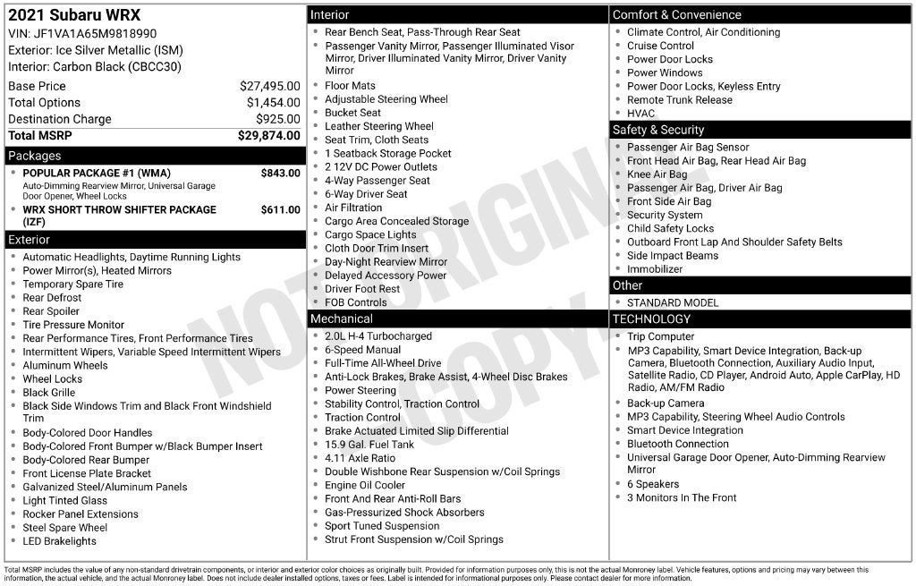 2021 Subaru WRX Base