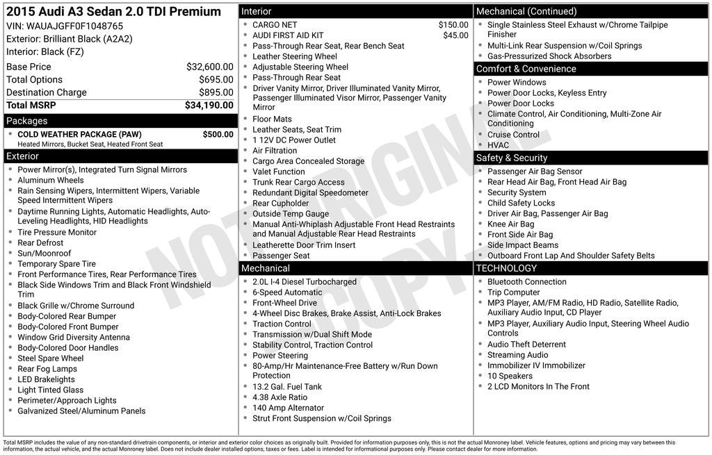2015 Audi A3 2.0 TDI Premium FrontTrak