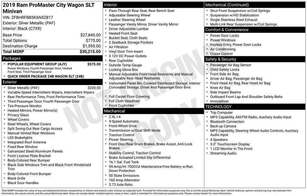 2019 RAM ProMaster City SLT