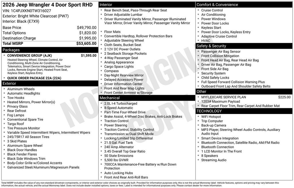2026 Jeep Wrangler Sport RHD Right Hand Drive