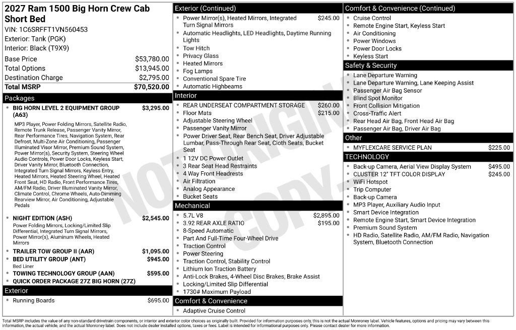 2027 RAM Ram 1500 Big Horn/Lone Star