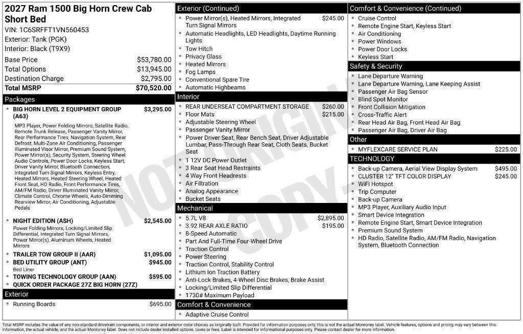 2027 RAM Ram 1500 Big Horn/Lone Star